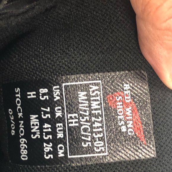 Red Wing ASTM F2413-05 M/I/75/C/75 EH  Black Leather Safety Toe Boots Size 8.5 main image 8